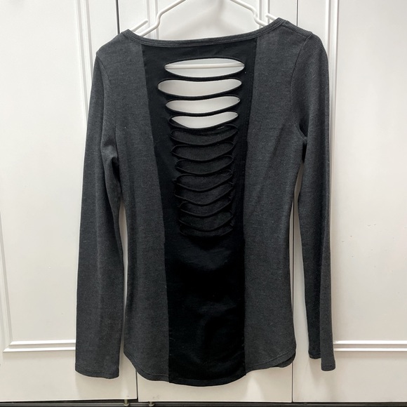 Gray Shirt with Black Cut Out Back, Large - Picture 2 of 4